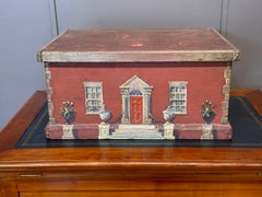 19th Century English Red Painted Box with Georgian Country House Facade