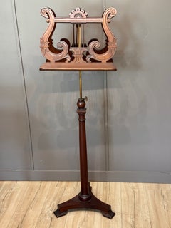 Mid 19th Century American Mahogany and Brass Lyre-Form Duet Stand