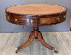 Early 19th Century English Mahogany Drum Table with Tooled Leather Top