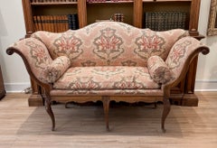 Italian Walnut Settee with Scrolled Arms