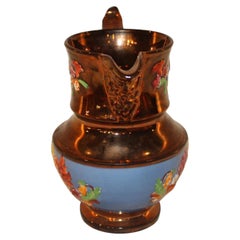 Antique Hand-Painted French Jersey Pitcher, Ceramic, Circa 1880-1890