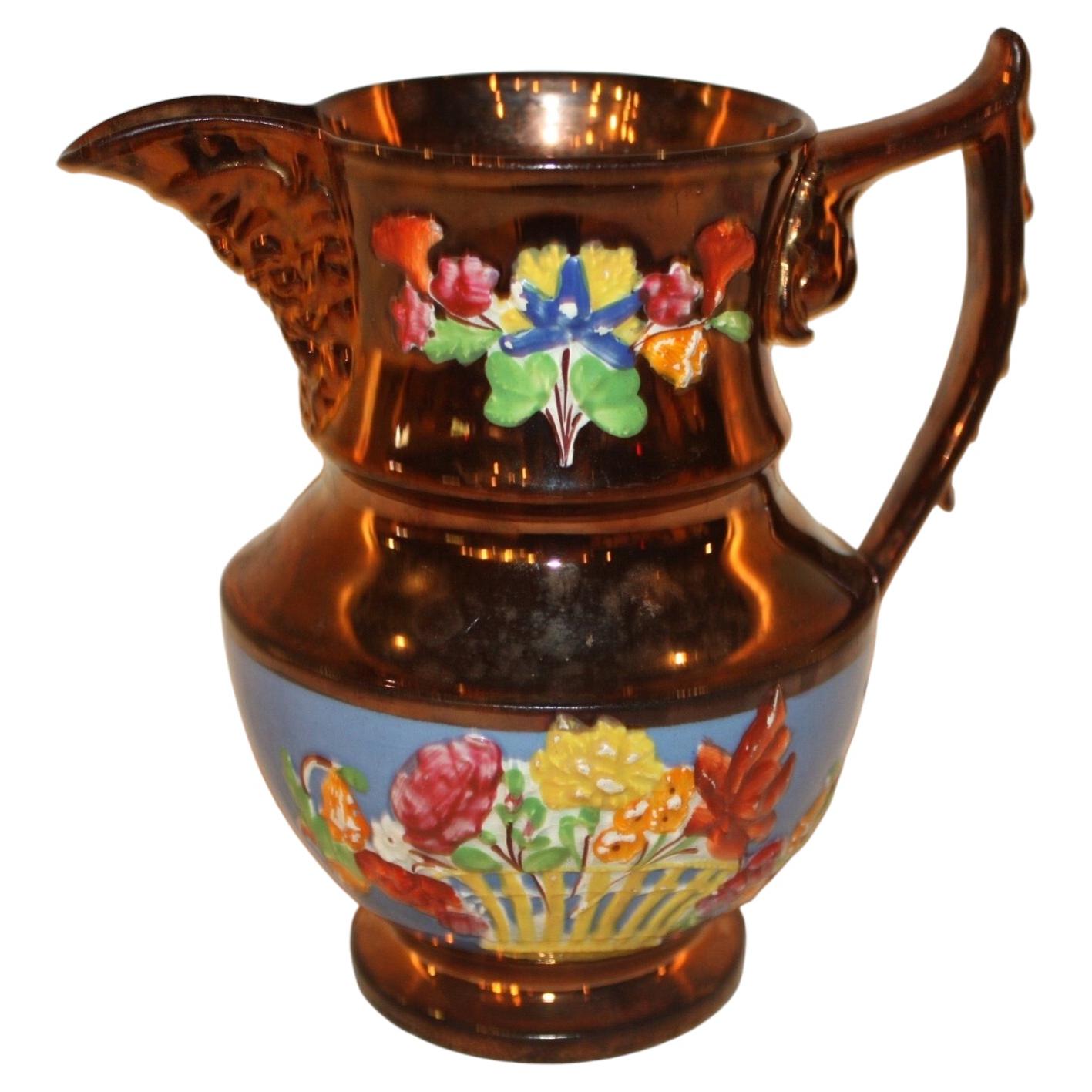 Antique Hand-Painted French Jersey Pitcher, Ceramic, Circa 1880-1890 For Sale