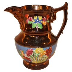 Antique Hand-Painted French Jersey Pitcher, Ceramic, Circa 1880-1890