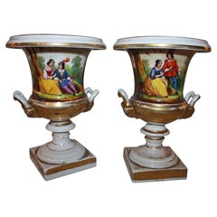 Vases anciens en porcelaine de style Louis-Philippe, polychromes, France, 1848