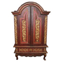 19th Century Miniature Wardrobe, Polychromed Wood, Circa 1860
