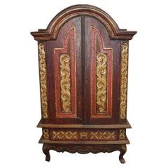 19th Century Miniature Wardrobe, Polychromed Wood, Circa 1860