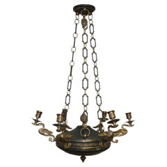 19th Century French Chandelier, Bronze and Tôle, Restauration Style