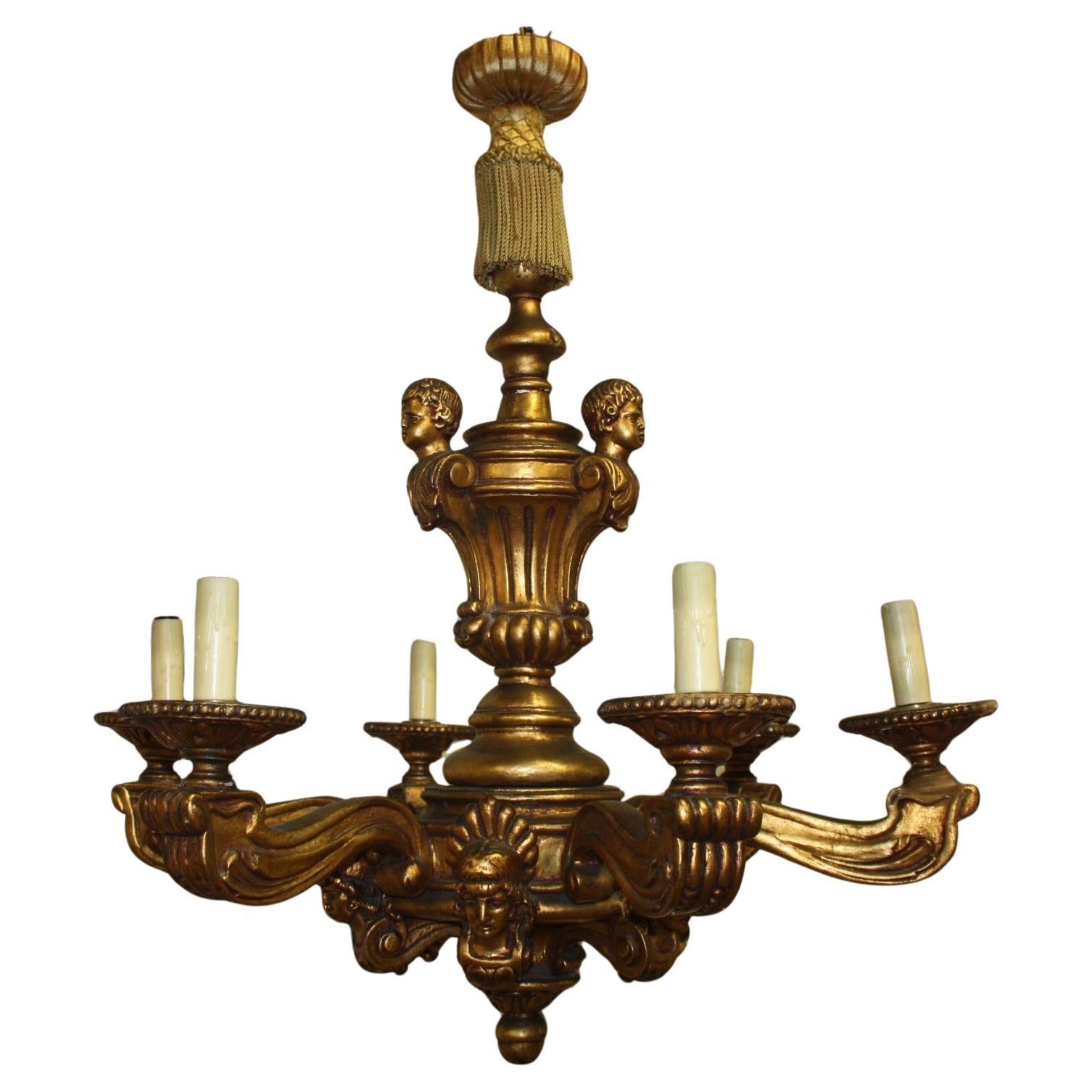 Lustre en bois doré français du début du 20e siècle en vente 5