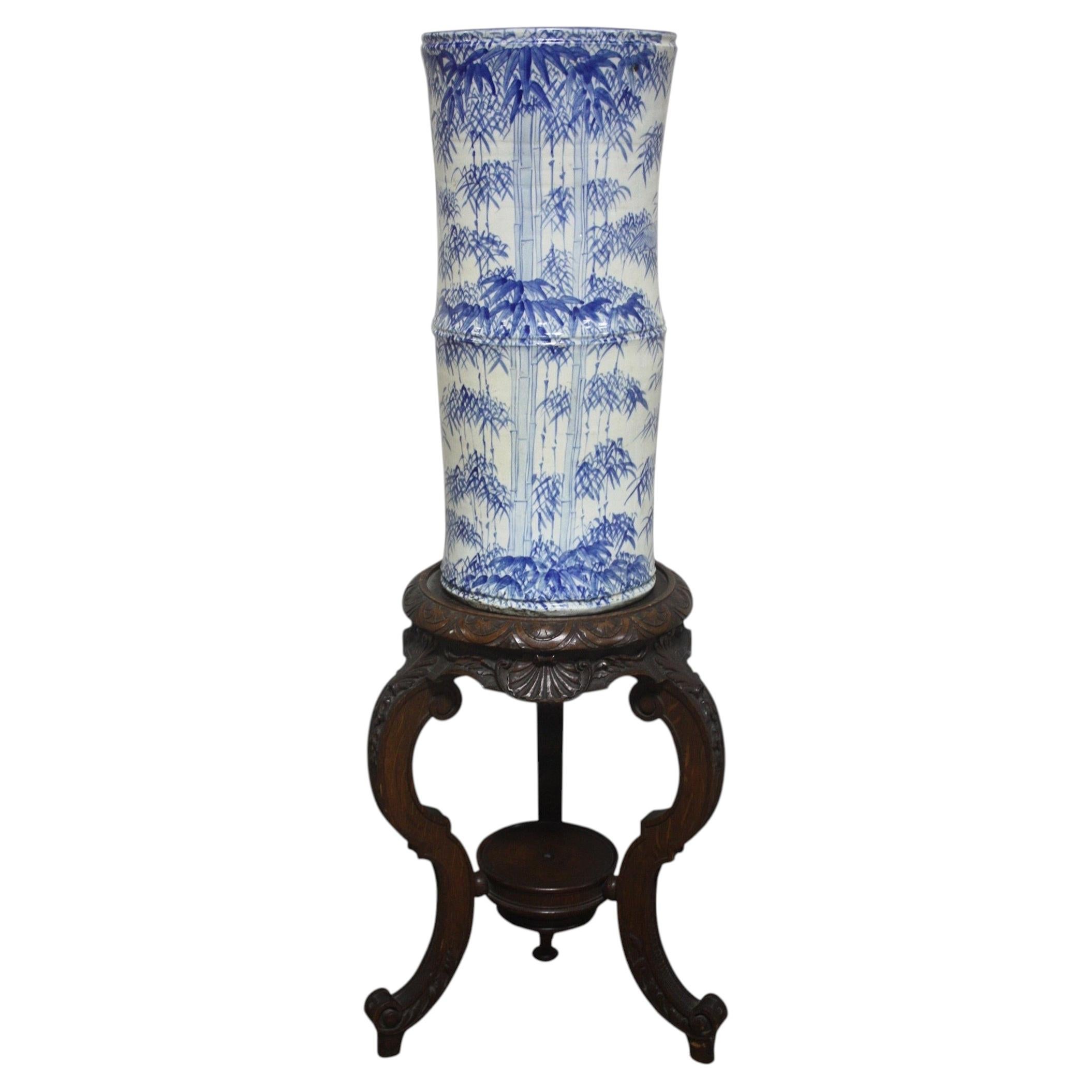 French Faience Vase, Late 19th Century, Circa 1890, 46.5" Tall For Sale