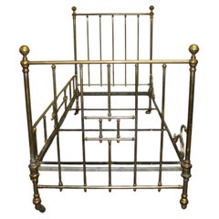 Early 20th Century Metal Bed, Silvered Finish, Brass Accents, France