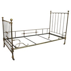 Early 20th Century Metal Bed, Silvered Finish, Brass Accents, France