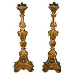 Italian 18th Century Giltwood Candlesticks