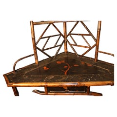 19th Century Chinoiserie Corner Cabinet in Black Lacquered Bamboo
