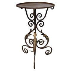 French Iron Gueridon Table, Mid-20th Century, Large Leaf Feet, 1920s