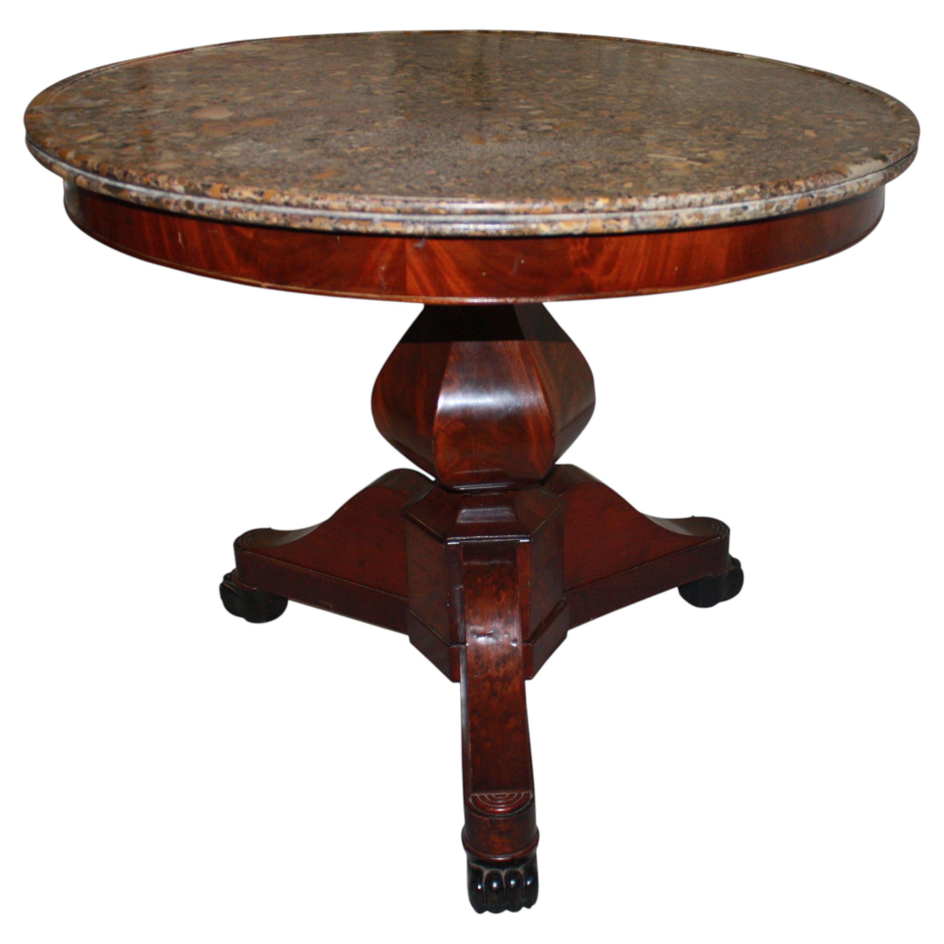 Early 19th Century French Gueridon Table in Mahogany & Marble