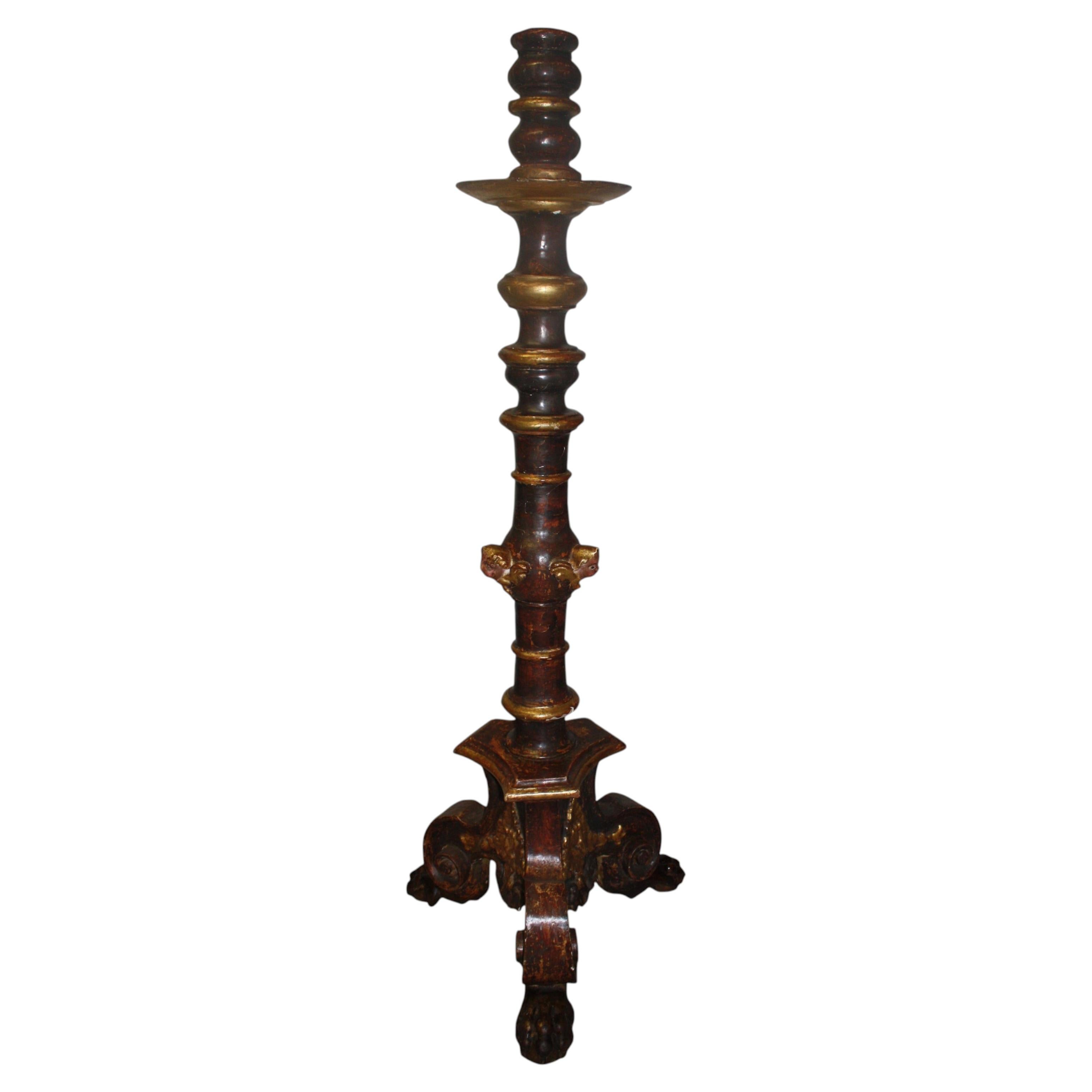 Antique Italian Candelabra, Hand-Painted Wood, Late 18th Century