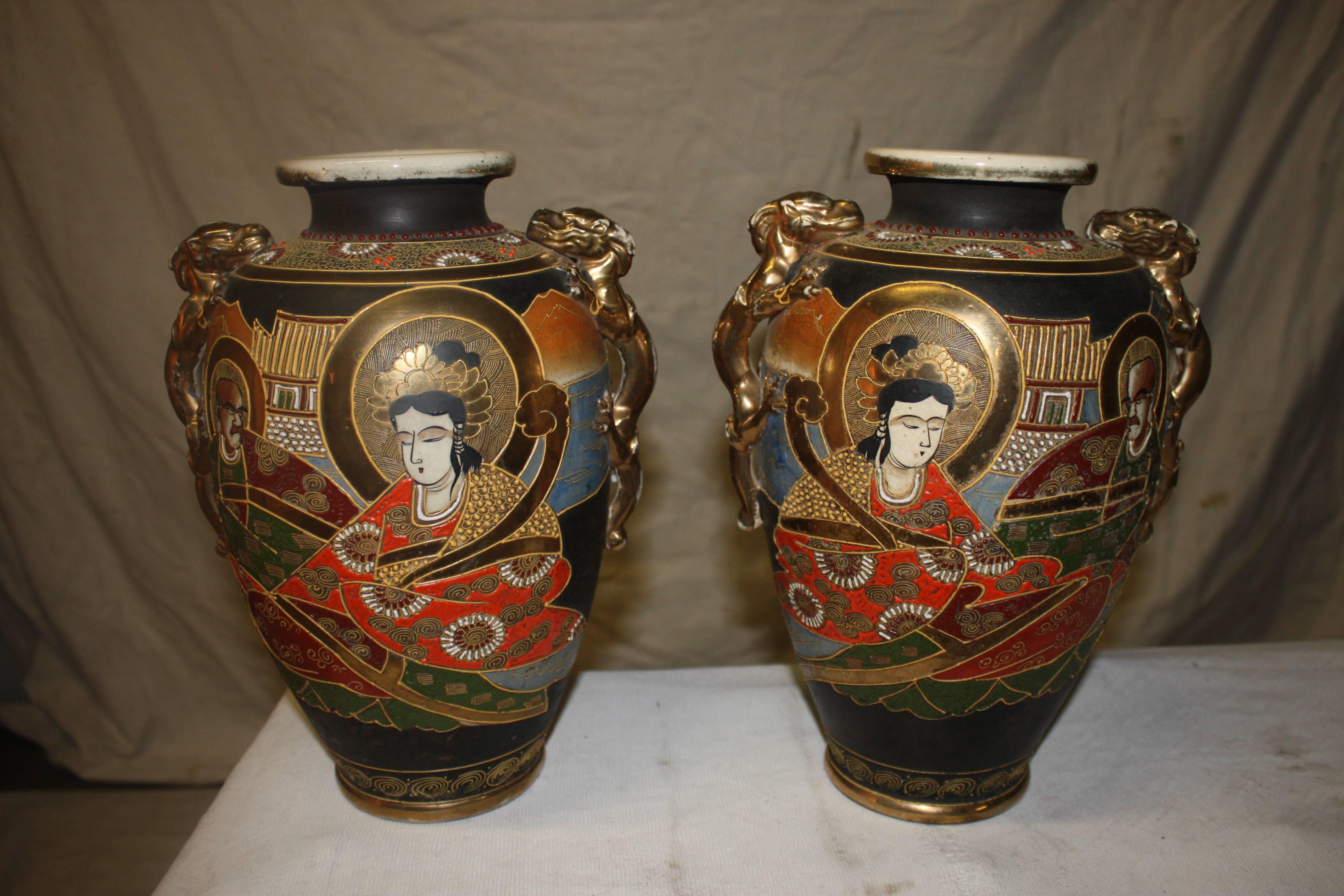 Pair of 19th century Satsuma vases, Japan 19th century.