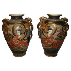 Antique 19th Century Satsuma Vases, Ceramic, Gilt & Polychrome, Japan