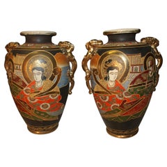 Antique 19th Century Satsuma Vases, Ceramic, Gilt & Polychrome, Japan