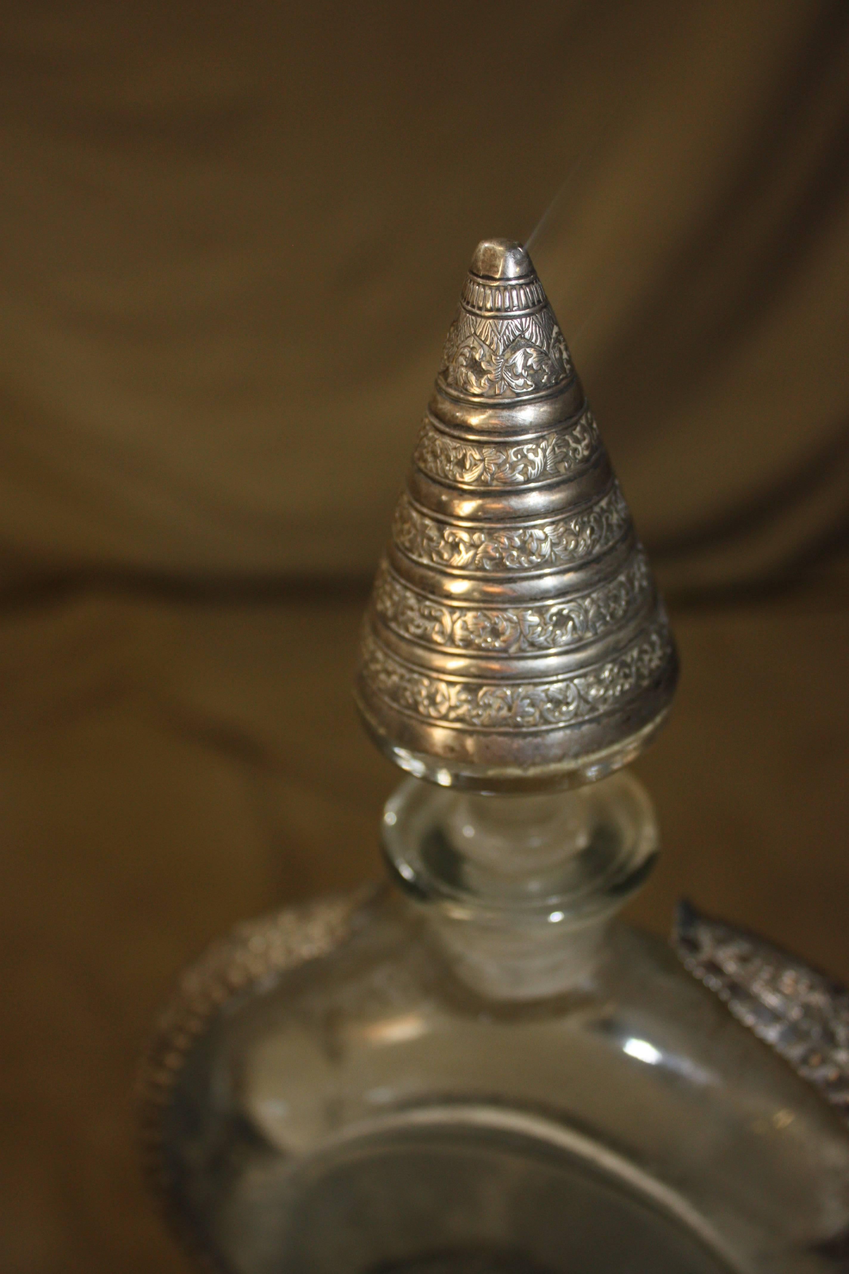 French 19th Century Glass Bottle and Silver Signed 