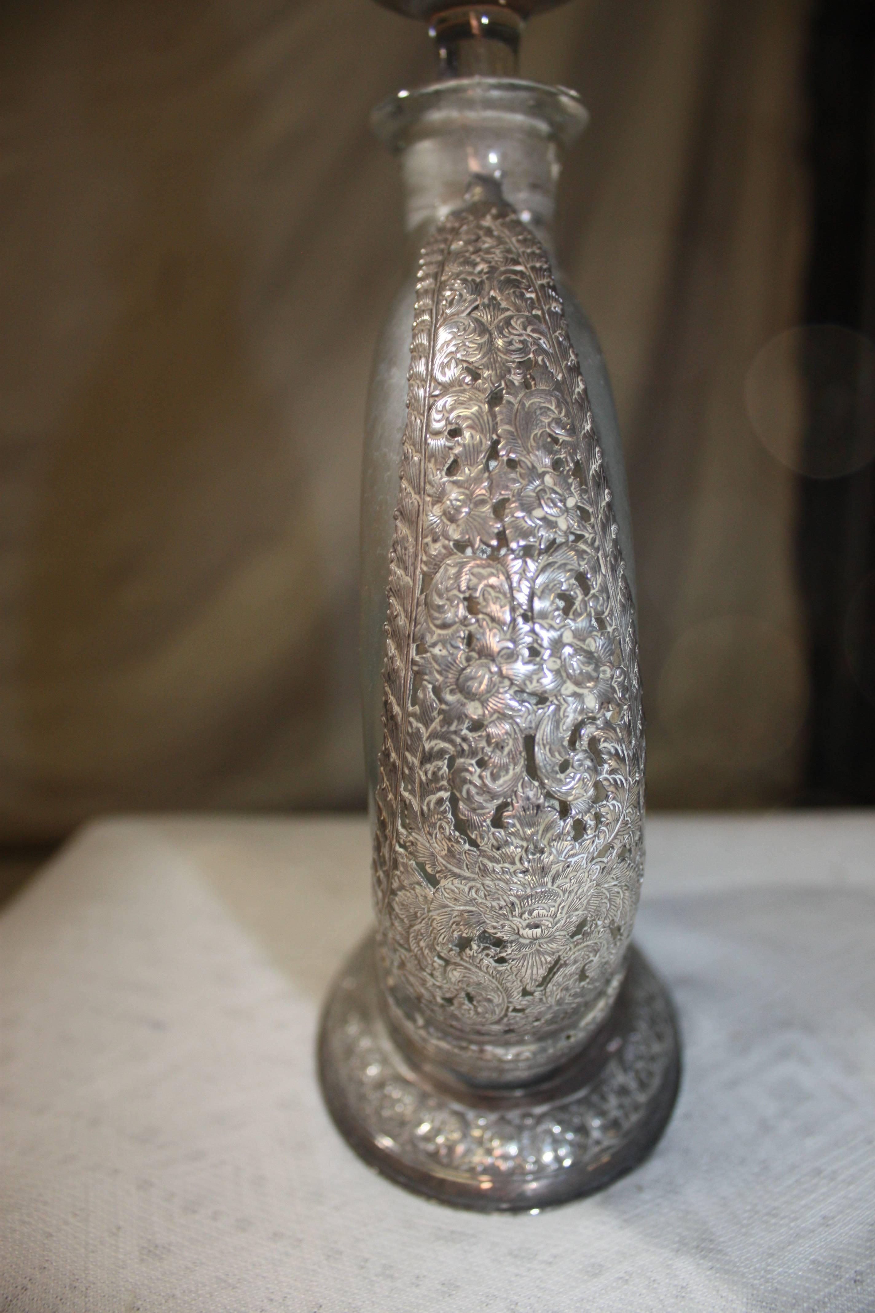 19th Century Glass Bottle and Silver Signed 