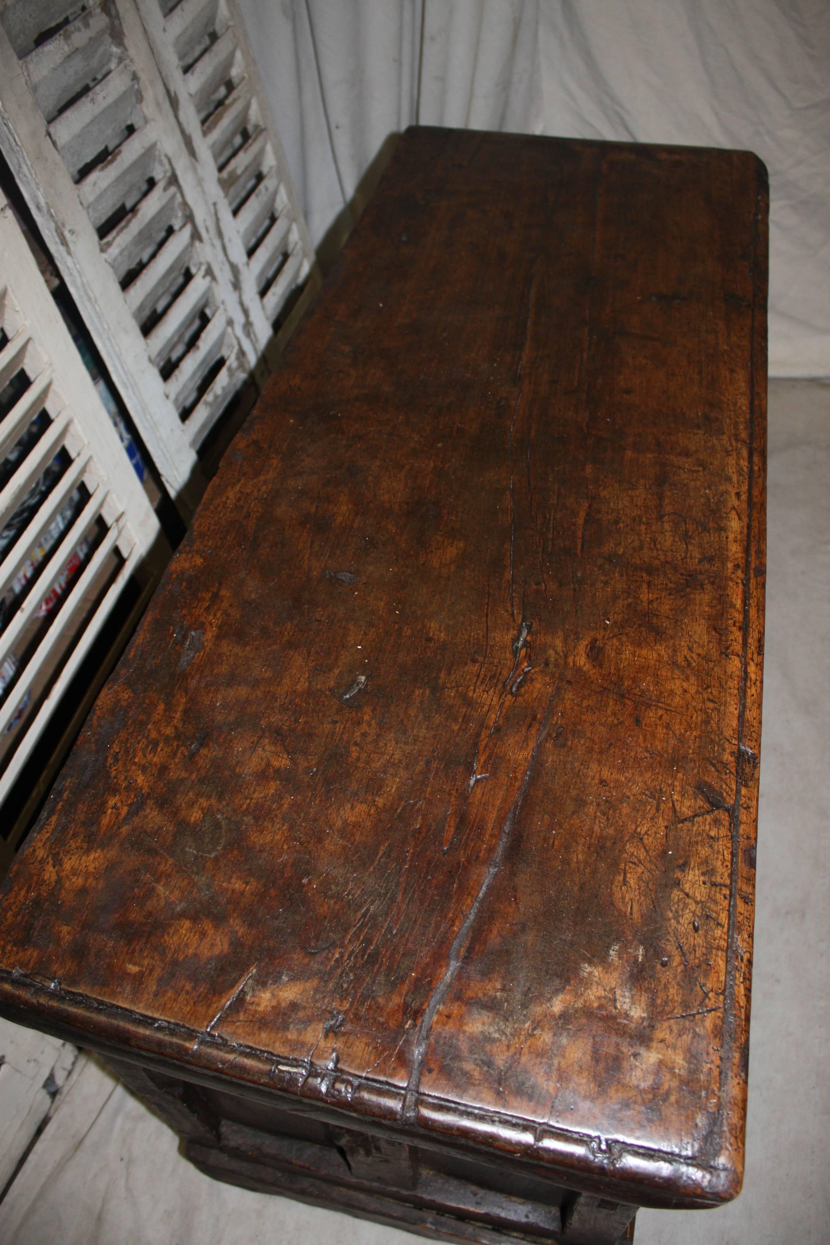 Late rustic 17th century French oak trunk.