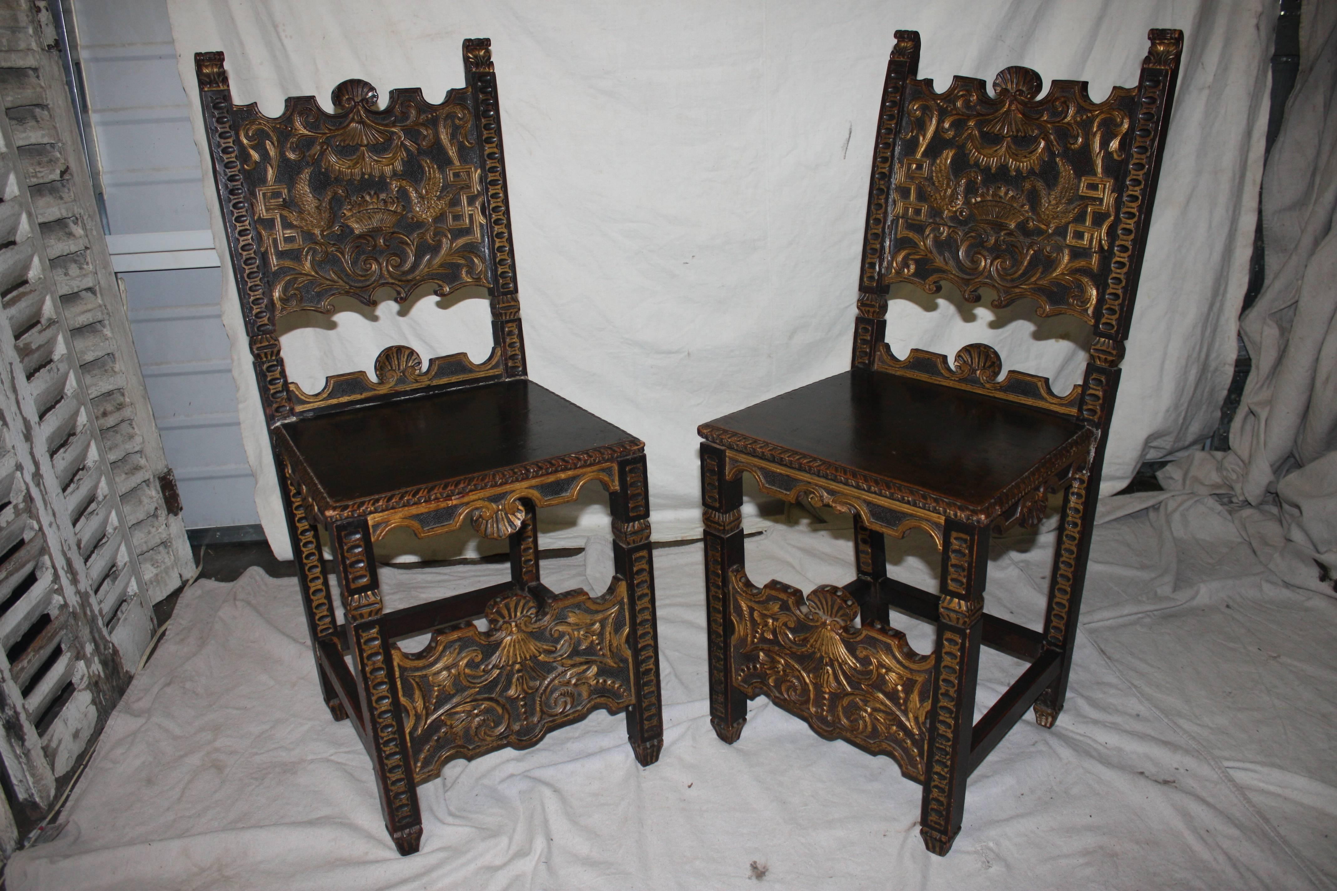 19th Century Portuguesh Pair of Side Chairs.