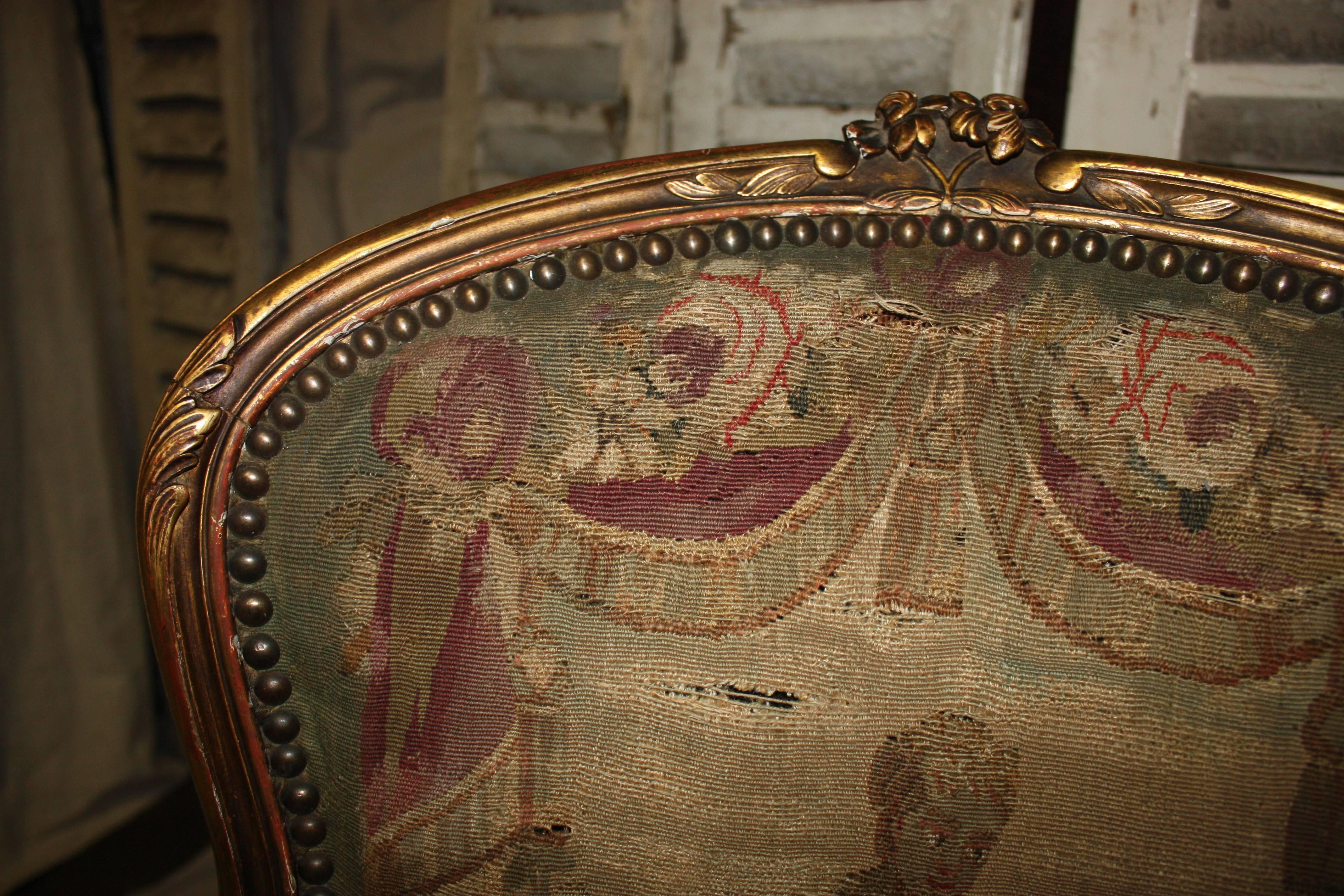 Louis XV Pair of 19th Century French Gilded Armchairs