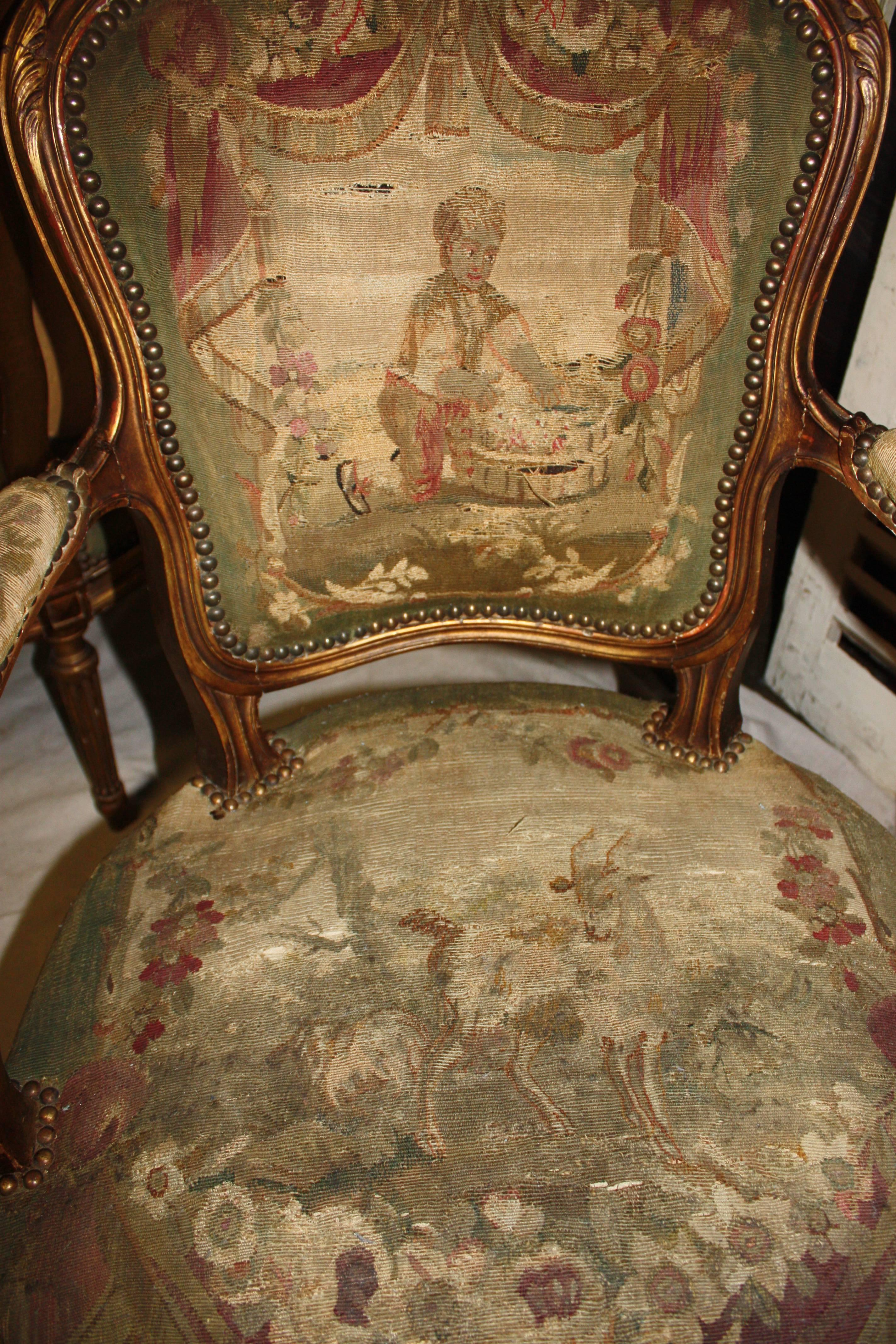 Gilt Pair of 19th Century French Gilded Armchairs