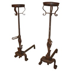 Late 18th Century French Iron Andirons, Louis XIV Style, Antique Pair