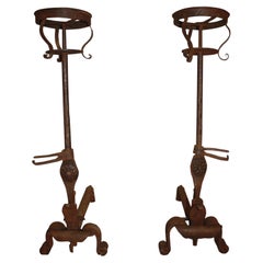 Late 18th Century French Iron Andirons, Louis XIV Style, Antique Pair