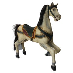 19th Century French Painted Carousel Horse Sculpture in Wood