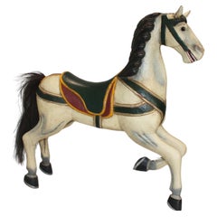 19th Century French Painted Carousel Horse Sculpture in Wood
