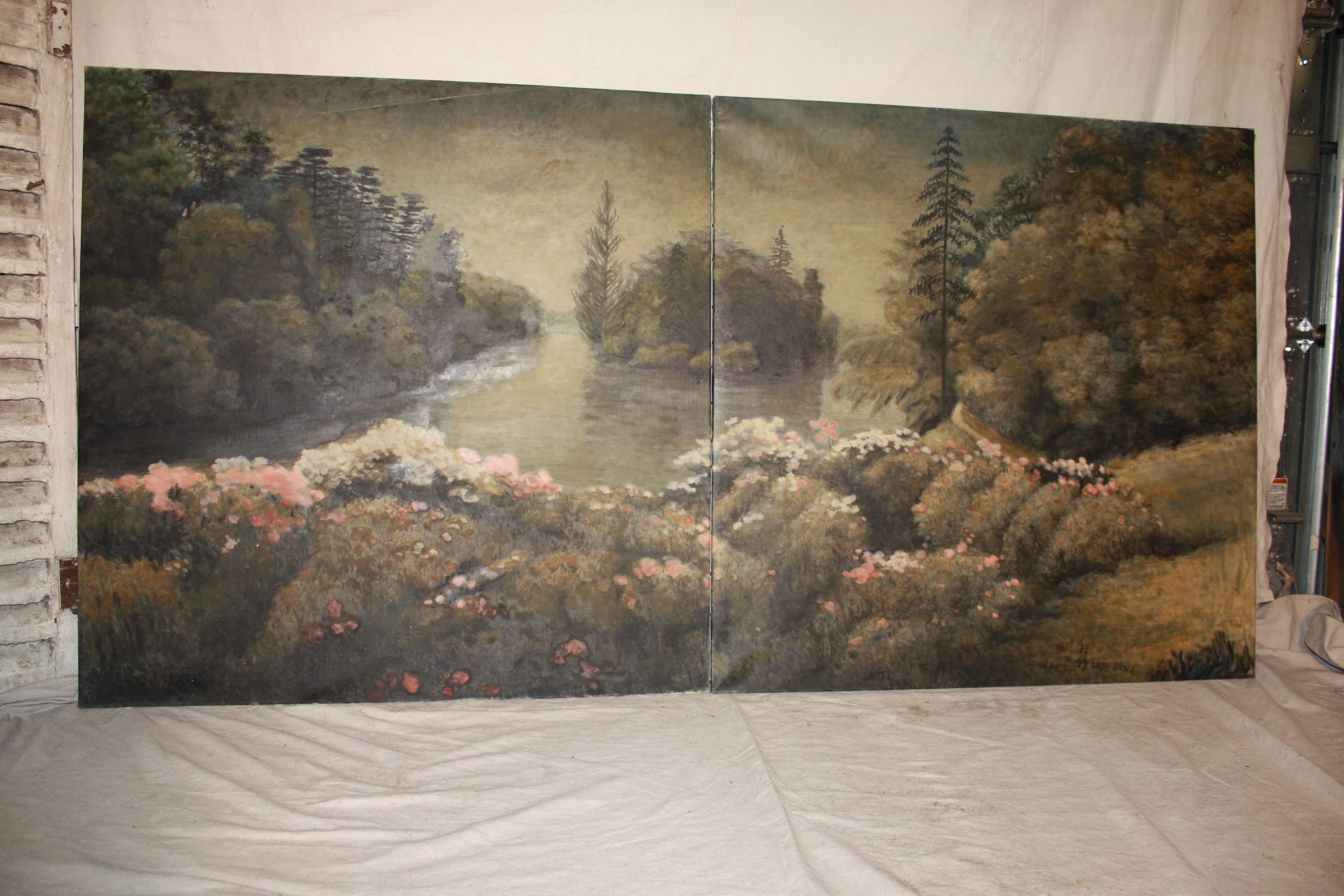 Mid-20th century diptych paintings signed 