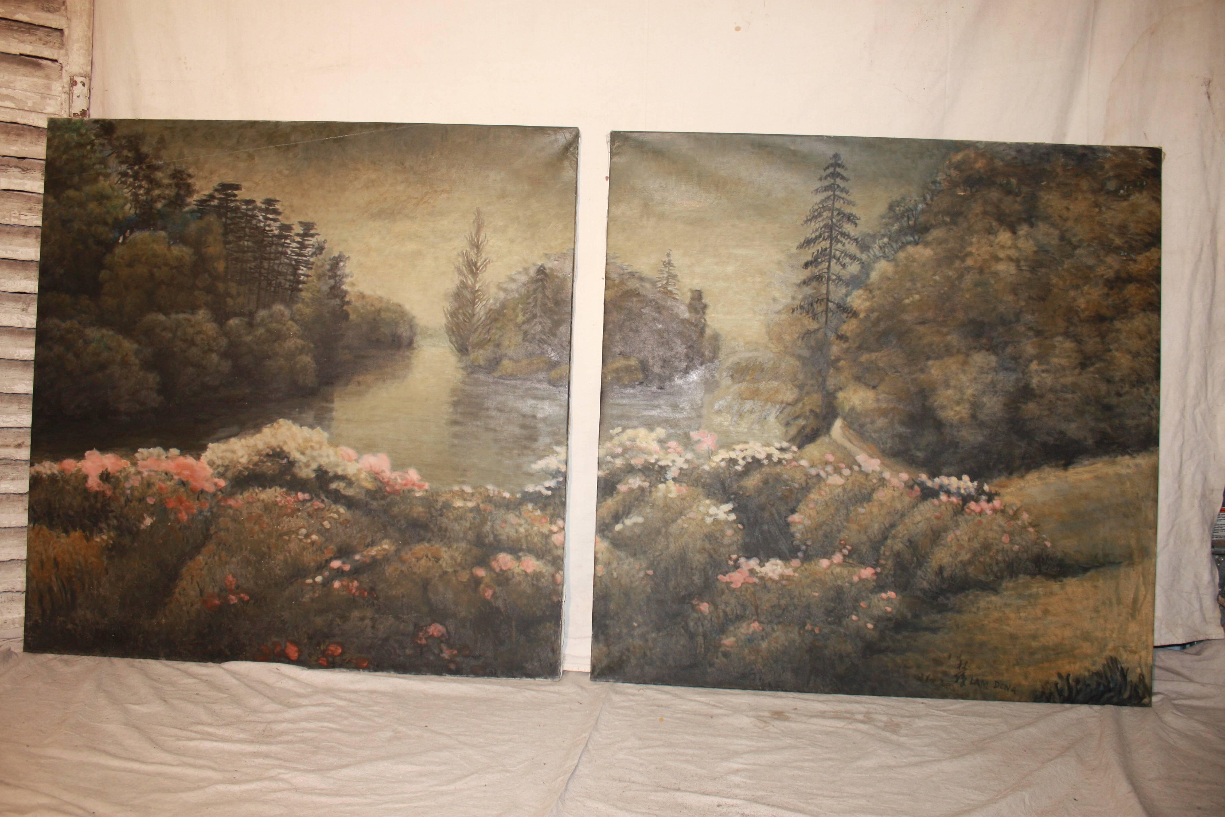 French Beautiful Diptych Paintings For Sale