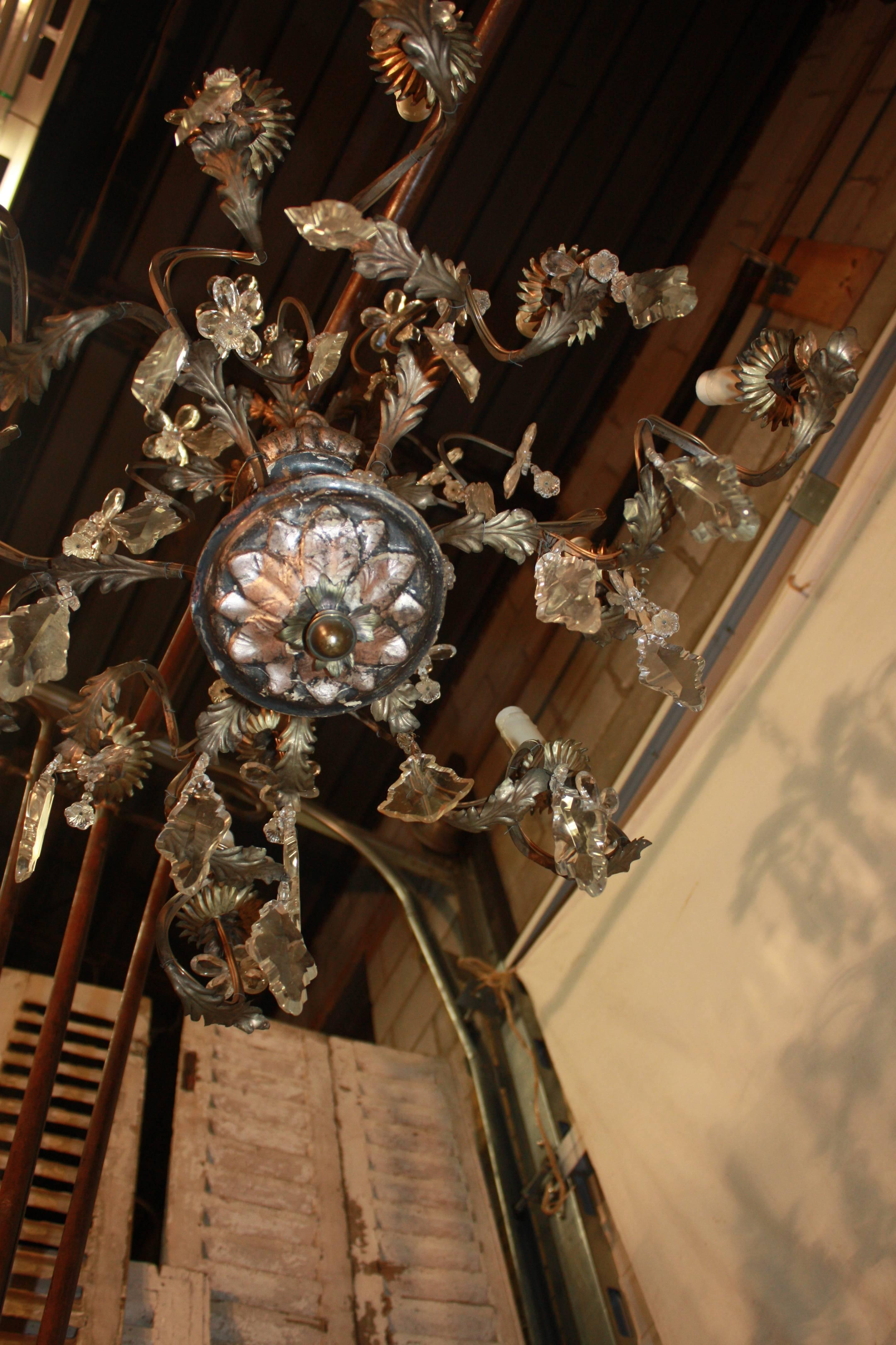 18th Century Italian Silver Giltwood Chandelier For Sale 4