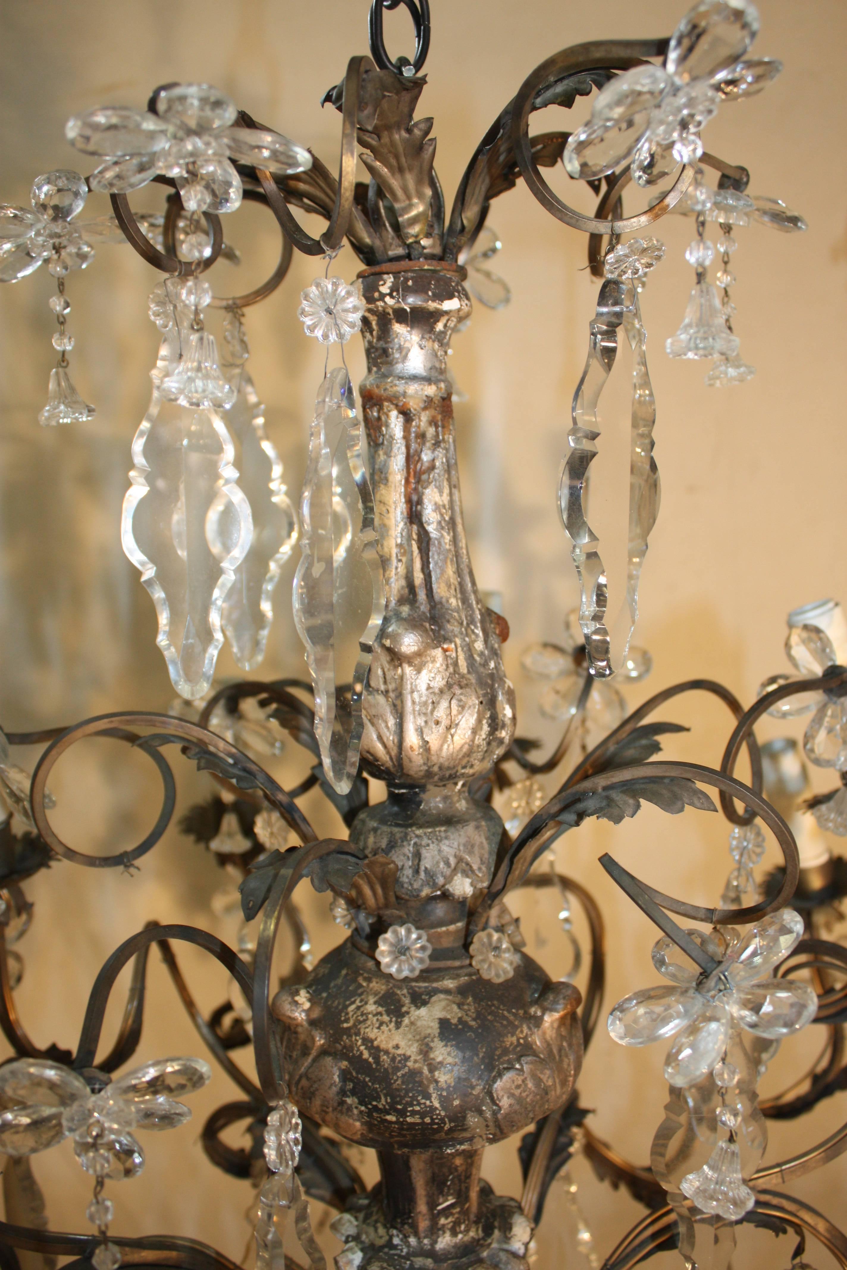 Silvered 18th Century Italian Silver Giltwood Chandelier For Sale