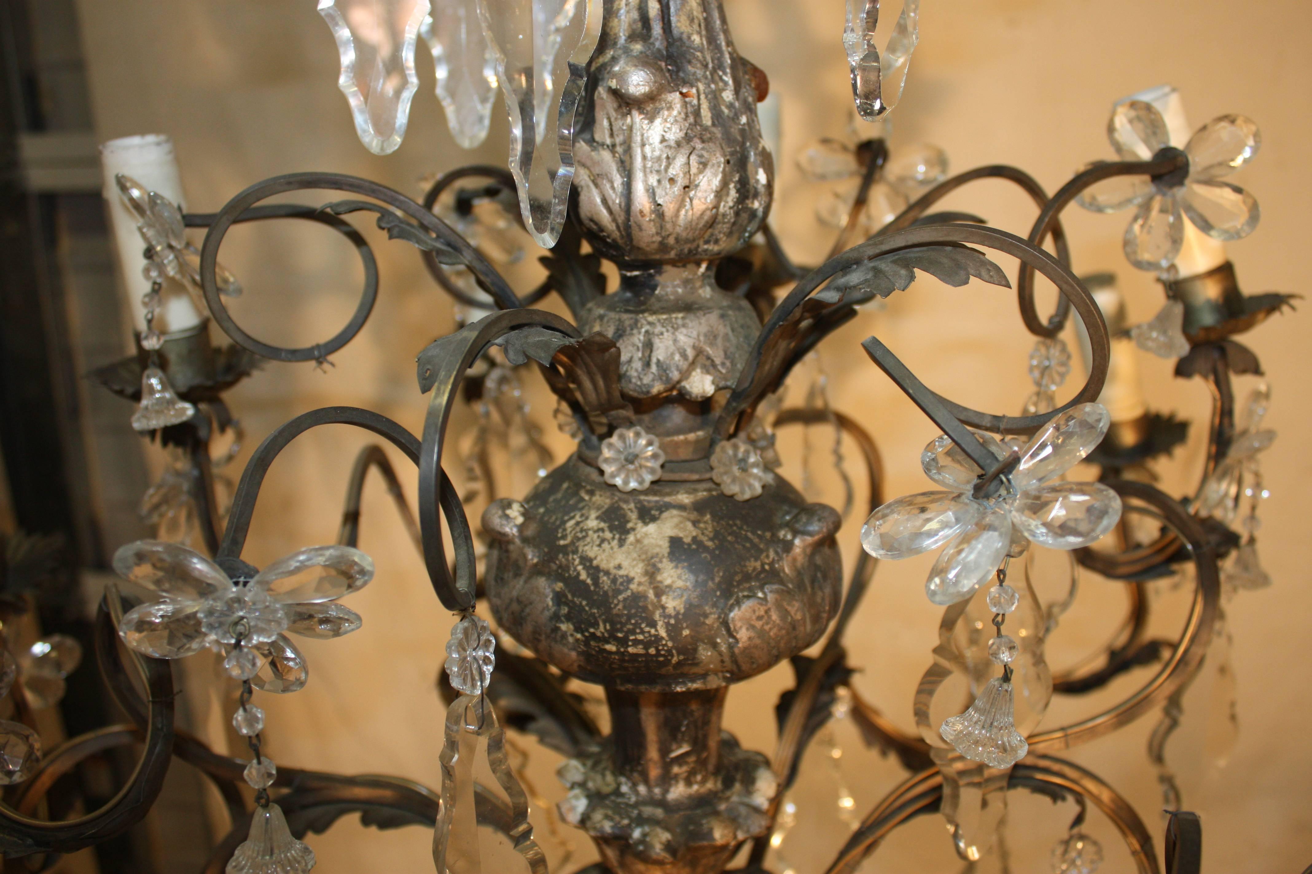18th Century Italian Silver Giltwood Chandelier For Sale 1