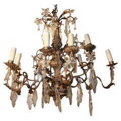 18th Century Italian Silver Giltwood Chandelier with Crystal Tassels