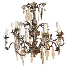 18th Century Italian Silver Giltwood Chandelier with Crystal Tassels