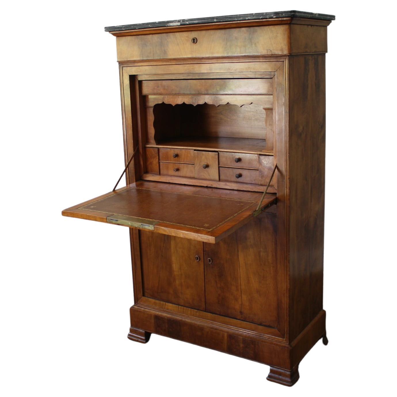 Louis-Philippe Secretaire Desk, Mahogany & Marble, France, Circa 1830