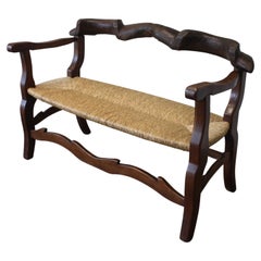 French Early 20th Century Walnut and Straw Settee, Circa 1920
