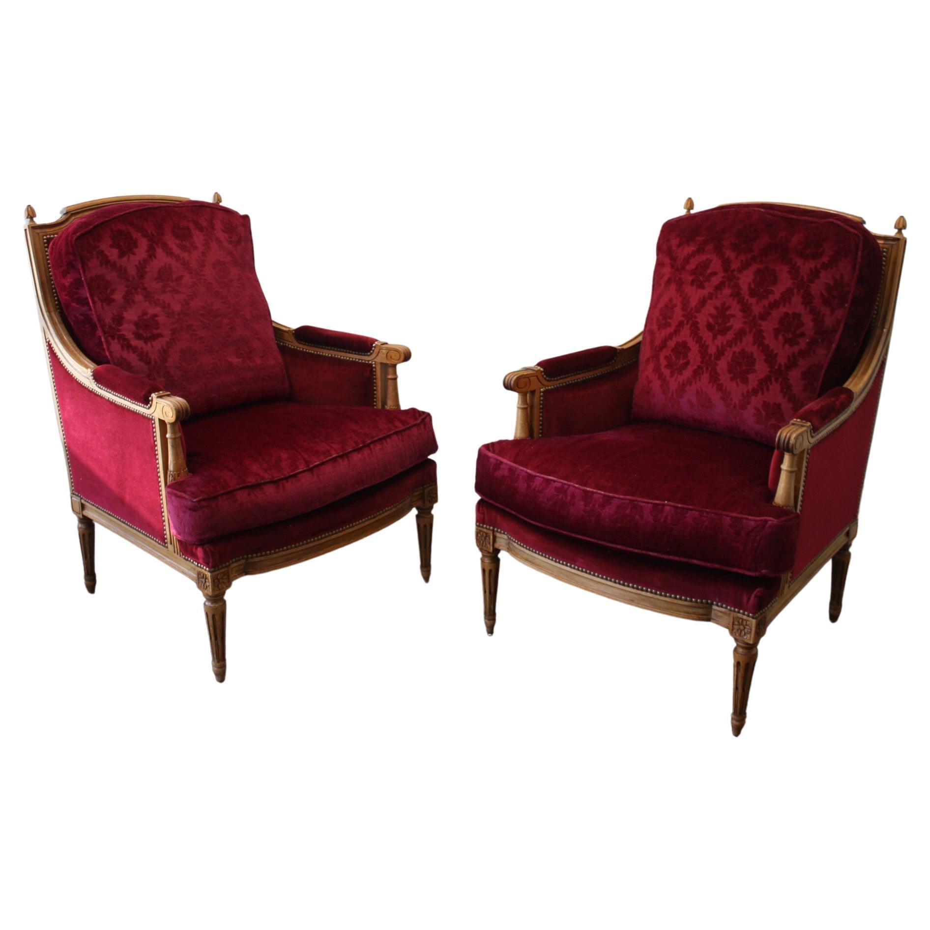 Sillas Bergere Francesas Estilo Luis XVI, Nogal, Principios S. XX en venta