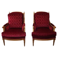 French Louis XVI Style Bergere Chairs, Walnut, Early 20th Century