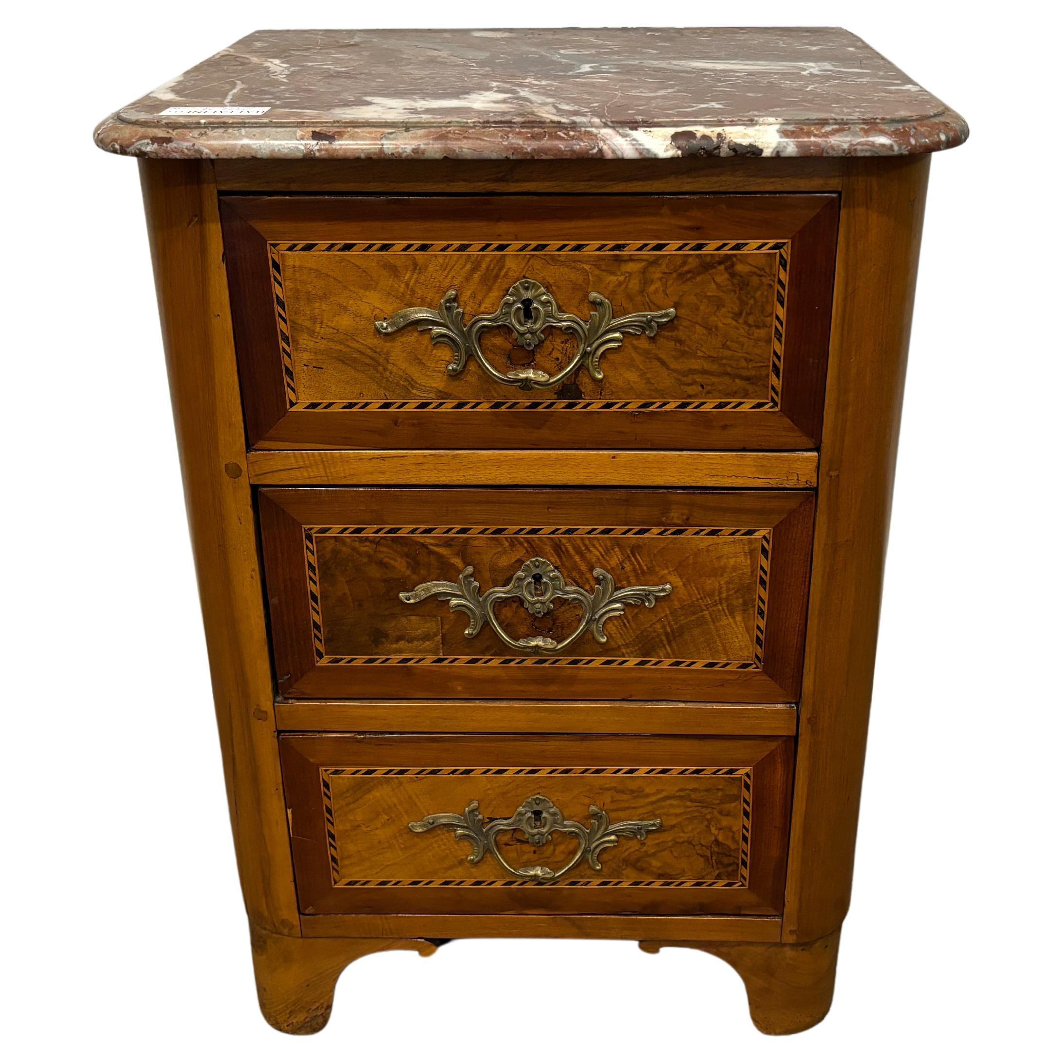 French Walnut Commode with Marble Top and Inlay, Circa 1750 For Sale