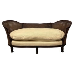 19th Century French Double Caned Settee in Walnut & Cane, Circa 1870