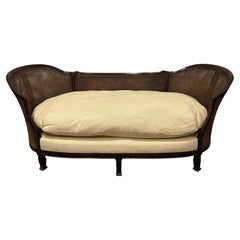 19th Century French Double Caned Settee in Walnut & Cane, Circa 1870