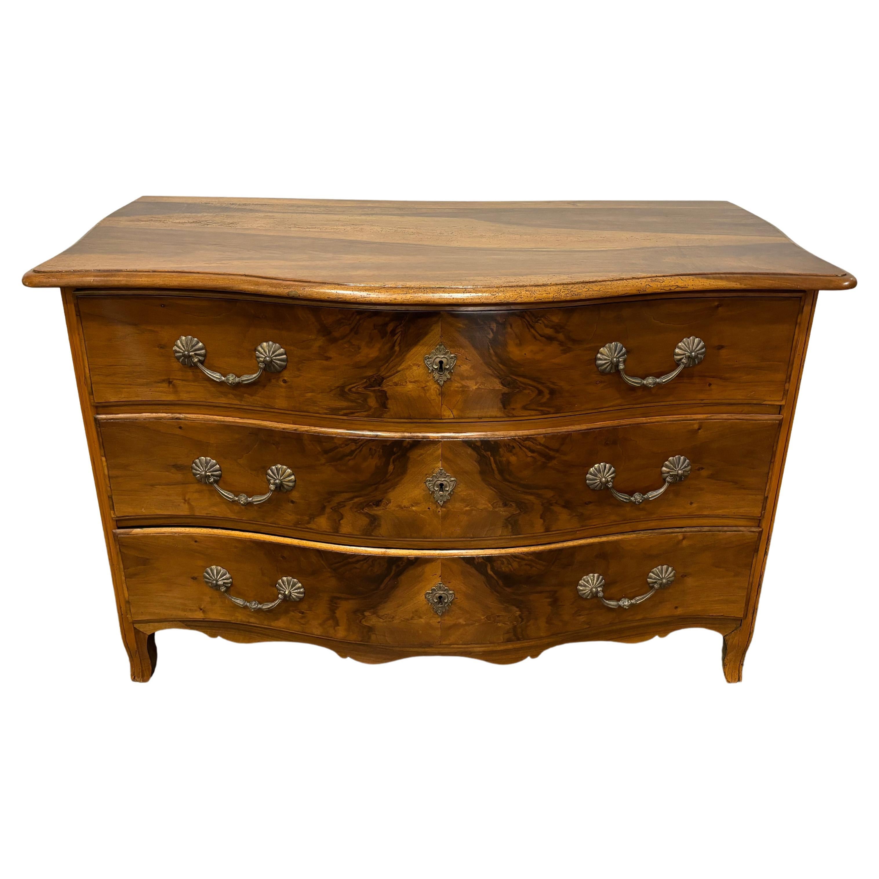 French Louis XIV Commode, Flamed Walnut & Bronze Hardware, Circa 1710