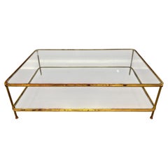 French Mid-20th Century Gilt Metal Sofa Table, Gold Leaf Finish, 1940s