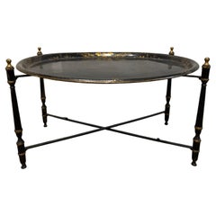 French 19th Century Lacquered Tole Tray Table with Gilt Patterns